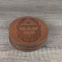 Sasquatch Head Leather Coasters - Set of 4 Handmade Embossed Coasters