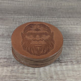 Sasquatch Head Leather Coasters - Set of 4 Handmade Embossed Coasters