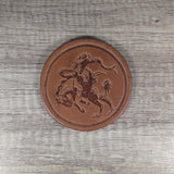 Bucking Horse Leather Coasters - Set of 4 Handmade Embossed Coasters with Rope Border