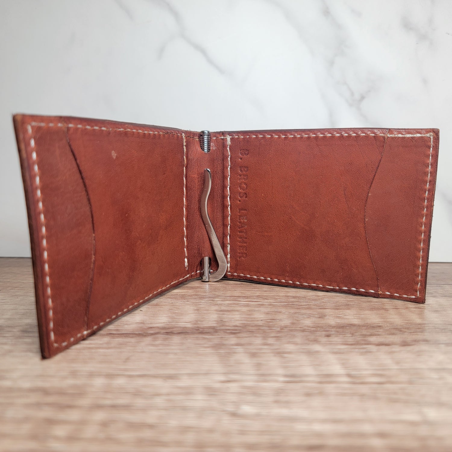 Slim Bi-fold Money Clip Front Pocket Floral Tooled Leather Wallet In-Stock