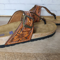 Floral Tooled Leather Gizeh Birkenstock - In Stock