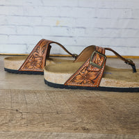 Floral Tooled Leather Gizeh Birkenstock - In Stock