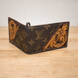 LV Slim Bi-fold Money Clip Front Pocket Floral Tooled Leather Wallet In-Stock