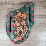Floral Tooled Trapper Sheath with pink buckstitch - In Stock