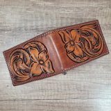 Slim Bi-fold Money Clip Front Pocket Floral Tooled Leather Wallet In-Stock