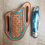 Geometric Dot Stamped Turquoise Sheath and Knife