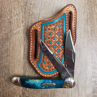 Geometric Dot Stamped Turquoise Sheath and Knife