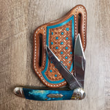 Geometric Dot Stamped Turquoise Sheath and Knife