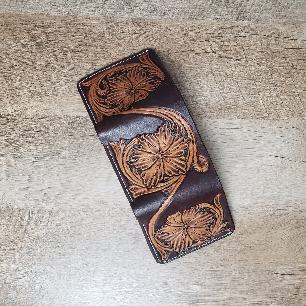 Leather Tri-Fold Floral Wallet