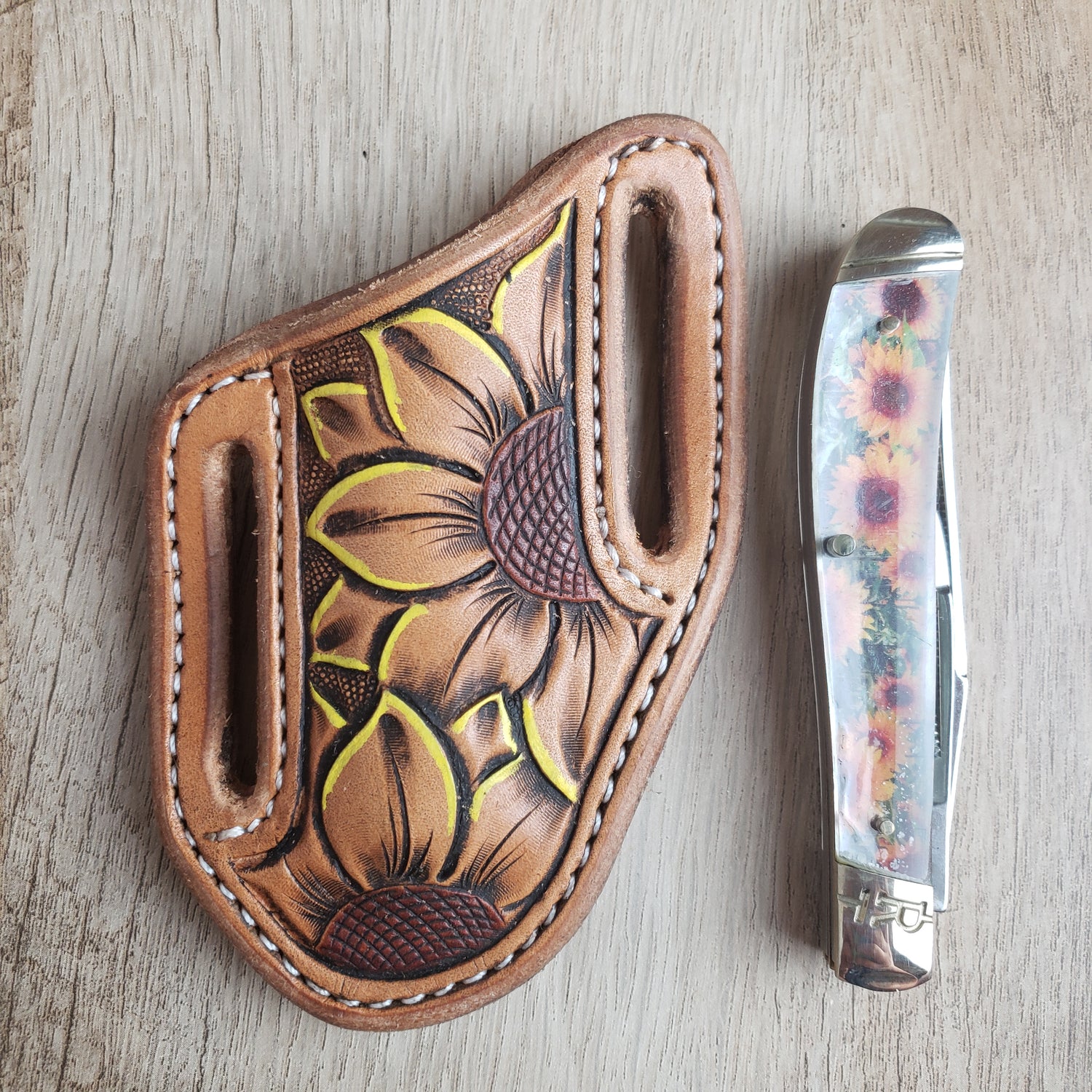 Sunflower Tooled Sheath and Knife