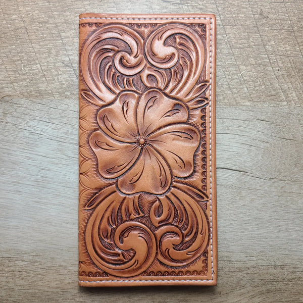 Floral tooled roper style wallet