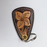 Chocolate key chain with natural tooled leather