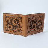 Handmade leather bifold wallet with western tooled pattern durable leather to last a several years