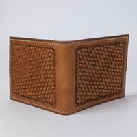 Handmade leather bifold wallet with basket stampedll