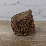 leather cuff made from brown tooled leather. leather bracelet wristband