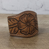 leather cuff made from brown tooled leather. leather bracelet wristband