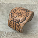 leather cuff made from brown tooled leather. leather bracelet wristband
