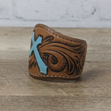 leather cuff made from brown tooled leather. leather bracelet wristband