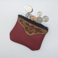 Floral Tooled red Leather Coin Purse