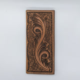 Floral and geometric tooled roper style leather wallet