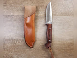 Rough rider hunting knife with a plain straight hang leather sheath