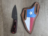 Rough Rider fixed blade knife with g-10 handle with a state of Texas leather pancake sheath